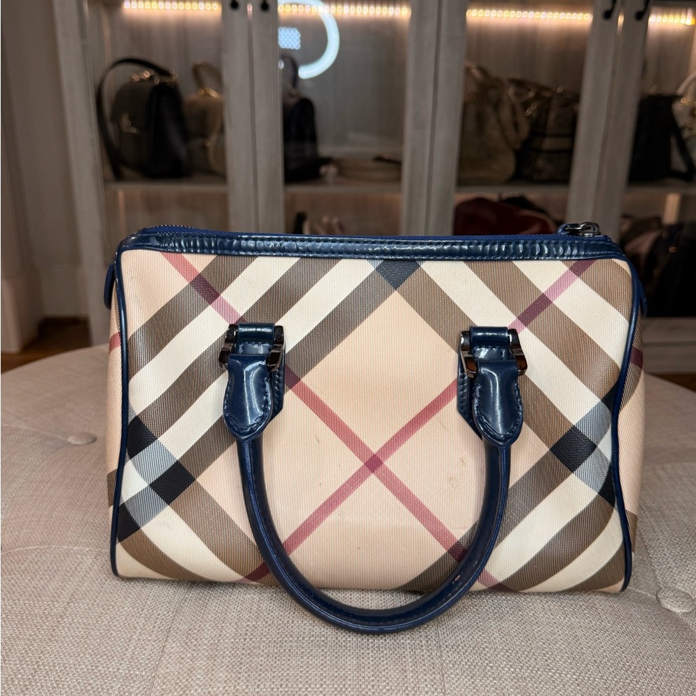 Burberry Checkered Satchel with Navy Trim